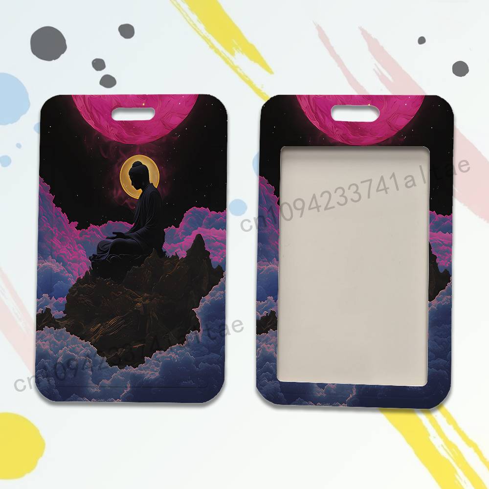Buddha Belief Art Badge Holder Pass Bus Work Card Cover Chest Pocket Students Card Holder Small Gift