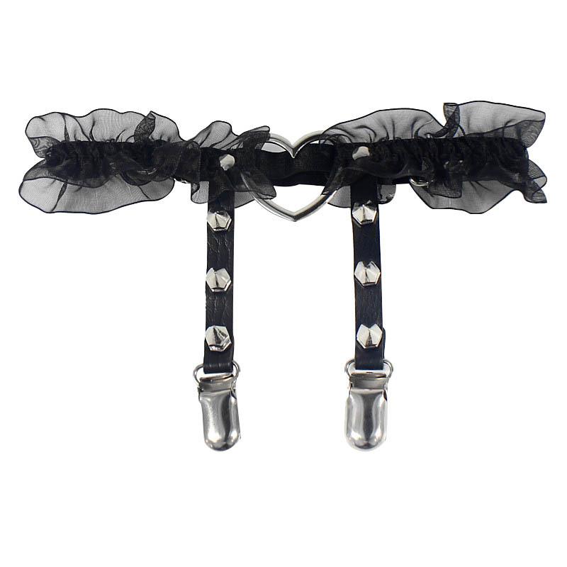 Punk Sexy Spike Garter Belt Rock Rivet Elastic Suspender Belt 2 Clips Harajuku Gothic Goth Studded Women Leglet Stockings Garter
