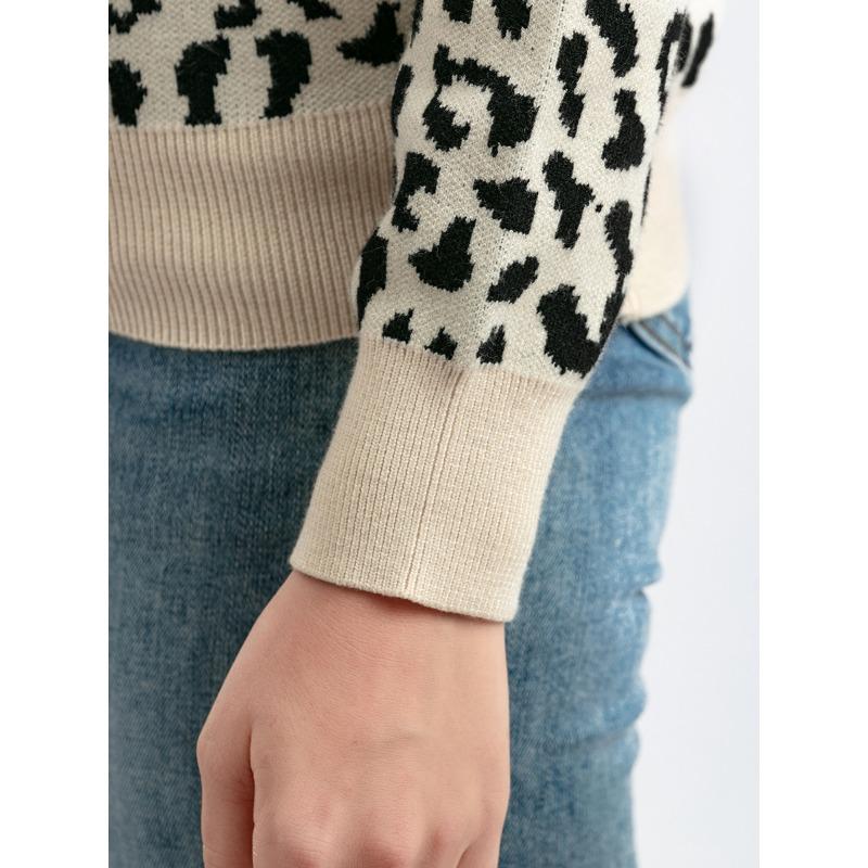 Женский весенне-осенний толстый вязаный свитер, пуловер, леопардовый жаккардовый цвет, свободная нижняя рубашка