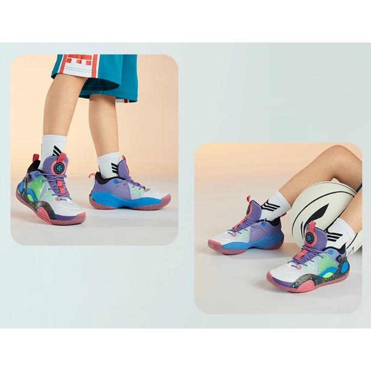 Баскетбольные кроссовки Li Ning All City 9 V1.5 для молодежи, детские баскетбольные кроссовки фиолетово-зеленого цвета YKBR044-5