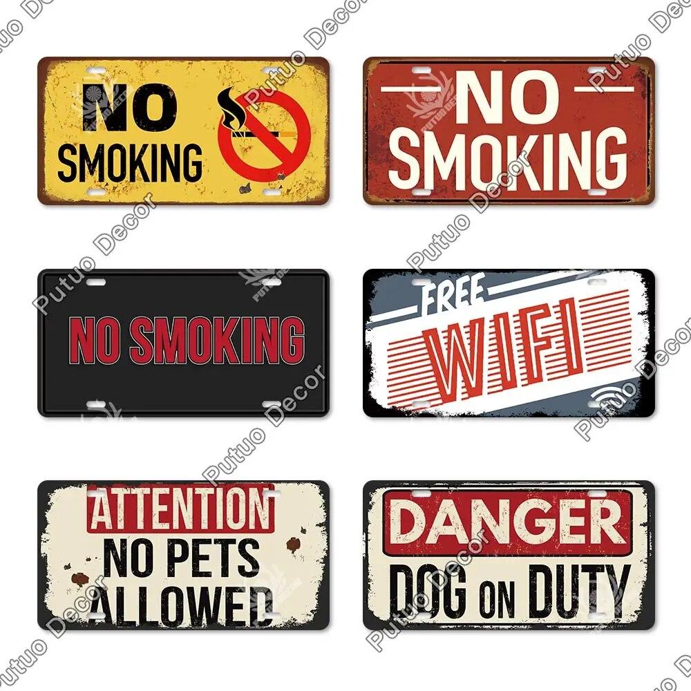 Putuo Decor Warning Metal Sign Plaque Metal Vintage Licenses Plate Tin Sign Wall Decor for Gas Station Pub Bar Beach Decoration