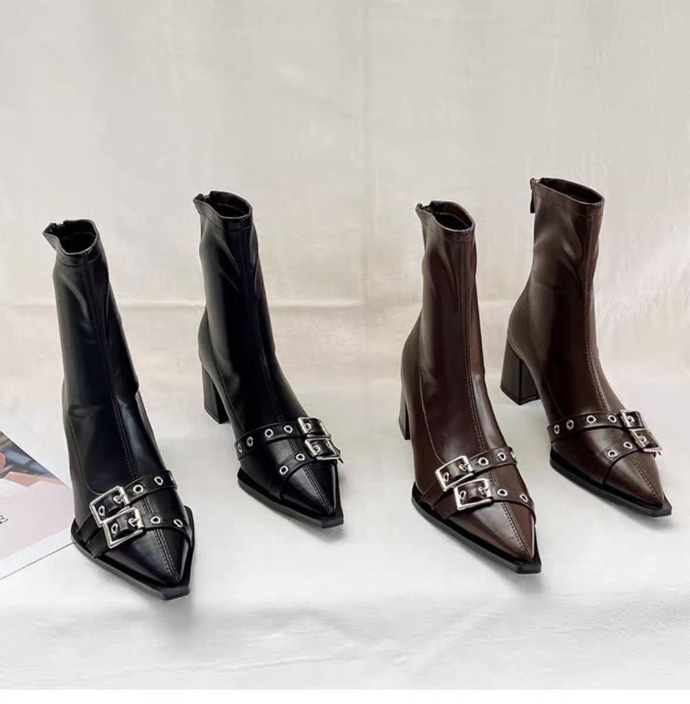 Fashion 2024 Autumn Winter Patent Leather Shoes Women Chunky Heels Boots Sexy High Heel Short Boots Women Botas De Mujer