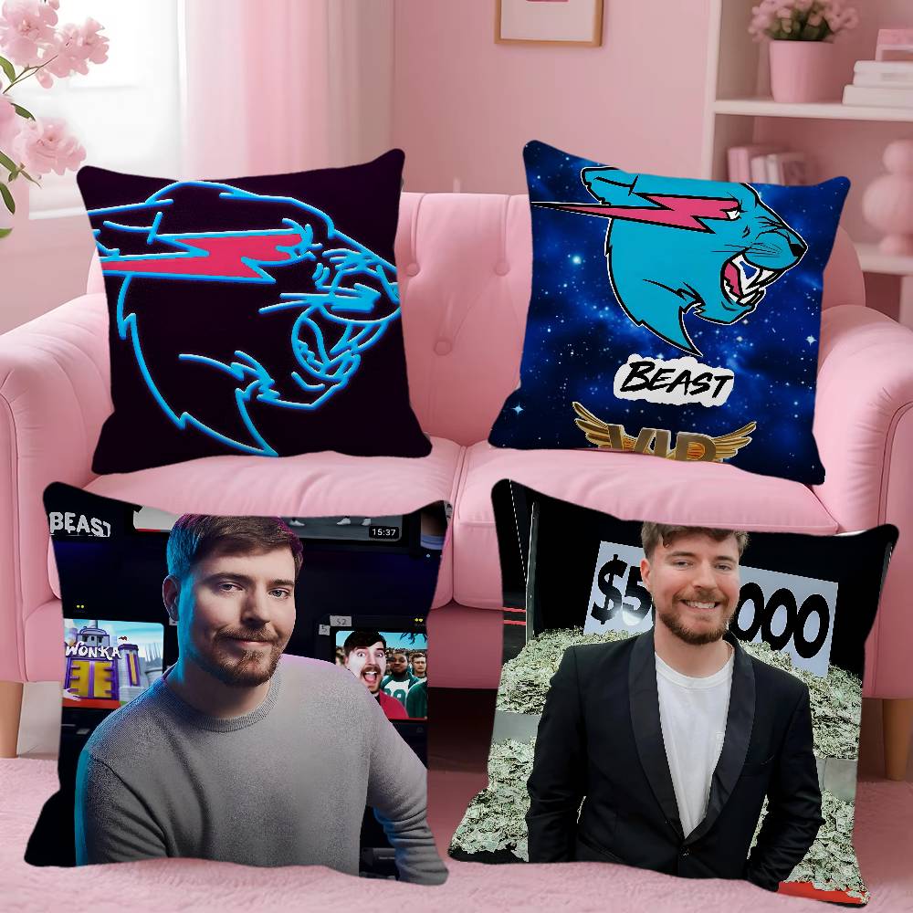 Игровой Блогер M-MrBeast Винтажная Наволочка Квадратная Подушка Спальня Диван Отдых Комфорт Подушка Автомобиль Домашний Декор