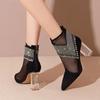 Fashion Summer Fashion Boots Women 2024 New Glitter Rhinestone Ladies Pointed Toe Chunky Heel Shoes Dress Party Female Mesh Sandals