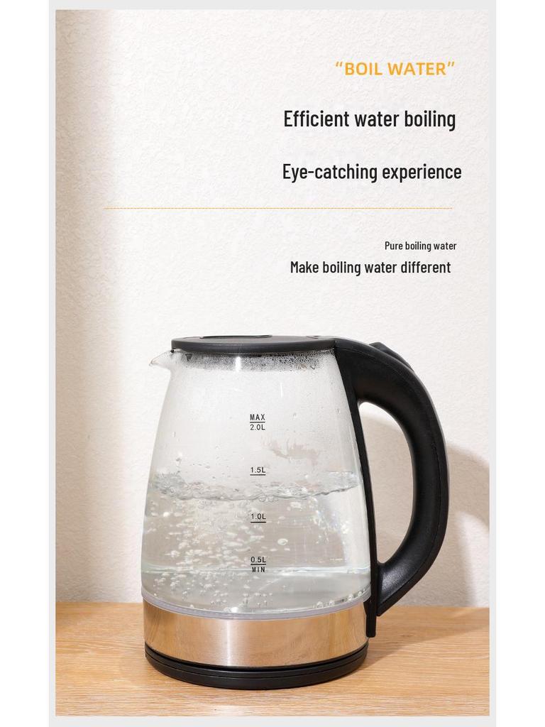 Электрический чайник с двумя напряжениями 110 В/220 В, нержавеющая сталь и стекло с синей светодиодной подсветкой