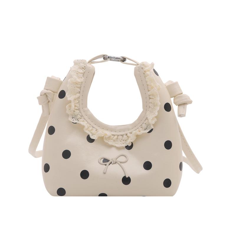 Women S Lace Polka Dot Shoulder Crossbody Handbag Cute Bow Design Ins Style