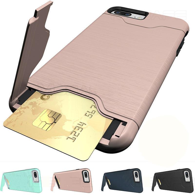 Kickstand Card Pocket Armor Hybrid Cover Case For Iphone X 8 6 6s 7 Iphone8 Plus