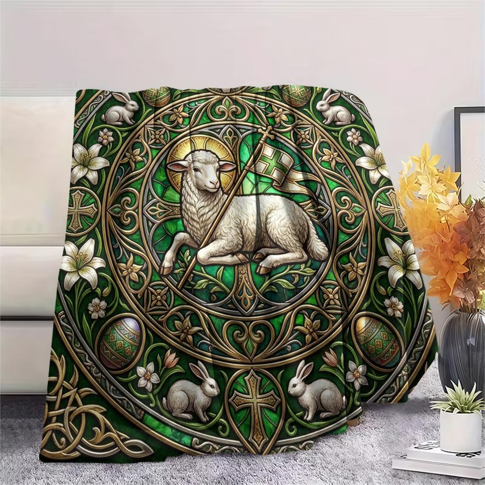 1Pc Easter Print Flannel Blanket, High quality Comfortable for All Seasons, Home Decor, Warmth and Comfort, Perfect for Christmas Gifts W5