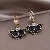 Korean New Design Fashion Jewelry Pearl Zircon Black Camellia Pendant Earrings Elegant Women 'S Daily Work Accessories