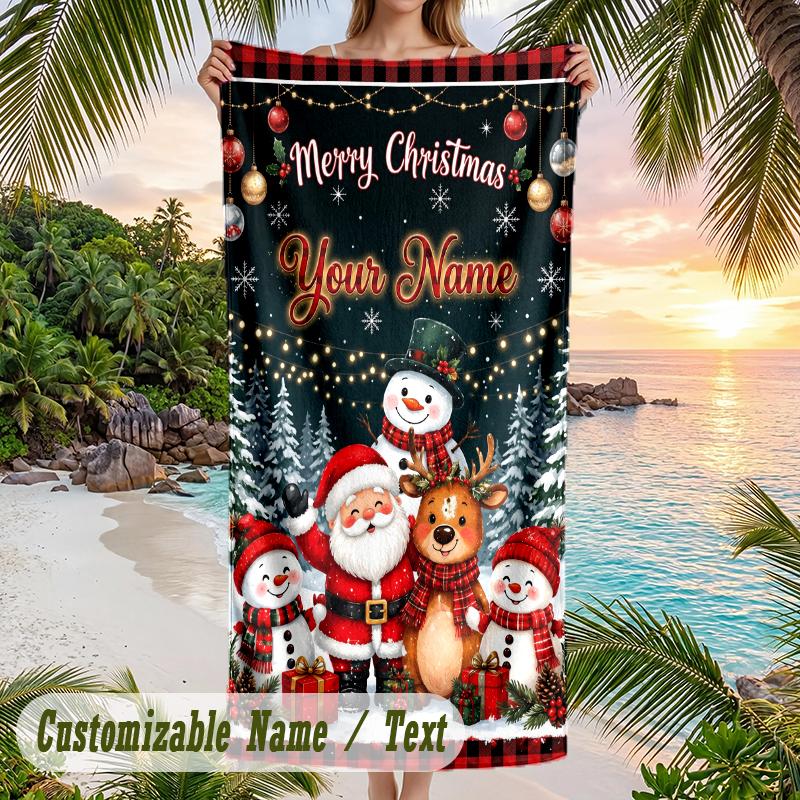 Soft Beach TowelChristmas Custom Name Print Towel For Bathroom Beach Indoor Decor Holiday Gift