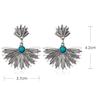 Винтажные серьги-гвоздики с металлической инкрустацией из искусственной бирюзы в форме веера, женские серьги-гвоздики, ювелирные изделия