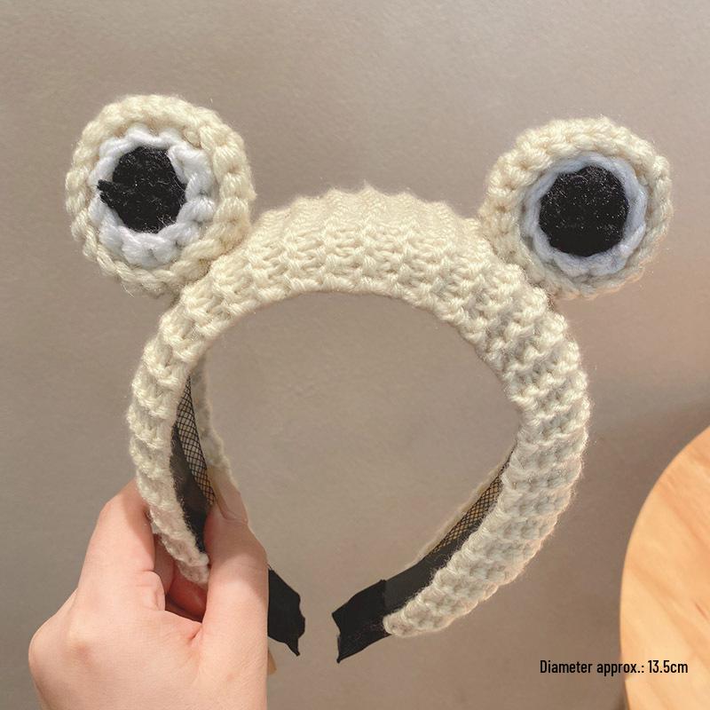 Забавная повязка на голову с большими глазами лягушки для женщин – Милая вязаная нескользящая заколка для волос для умывания лица