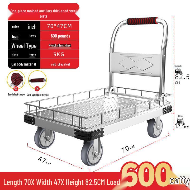 Silent Foldable Flatbed Hand Cart: Portable Turnover Trolley & Hand Truck