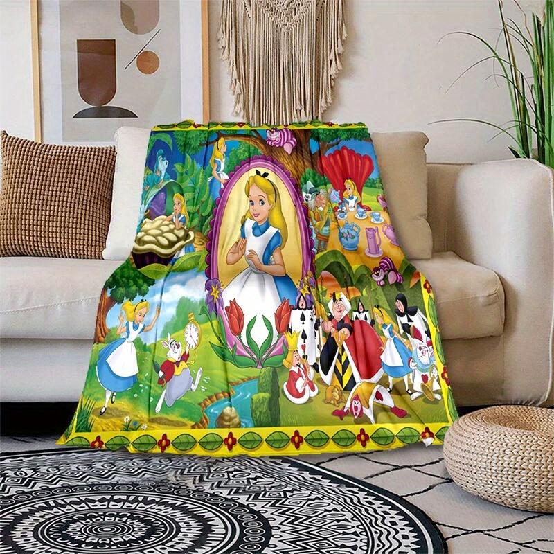 1pc Alice in Wonderland Printing Blanket Soft, All Season Throw for Living Room, Bedroom,Personalized Gift with Adorable Cartoon Design