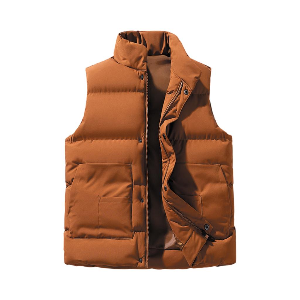 Men's Solid-color Casual Workwear Vest, Men's And Women's Zipper Stand-up Collar Thickened Warm Vest Jacket.