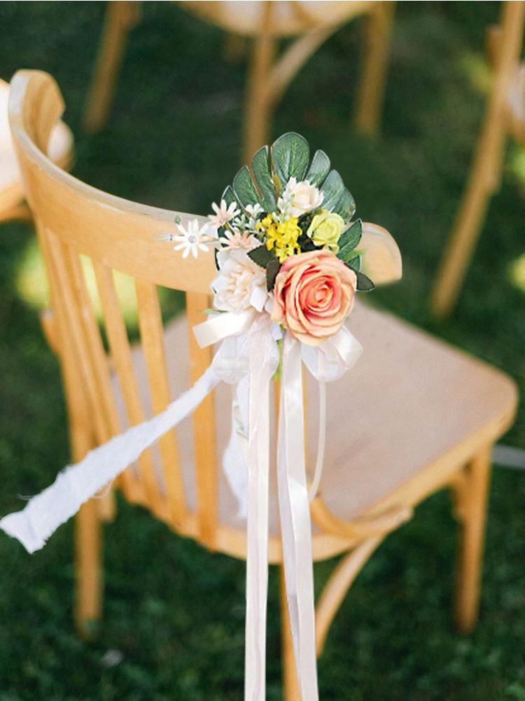 1 шт. Украшения для стульев Украшения для прохода на свадьбе для свадебной церемонии Цветы для церкви Декор для вечеринки с искусственными цветами Эвкалиптом и лентами