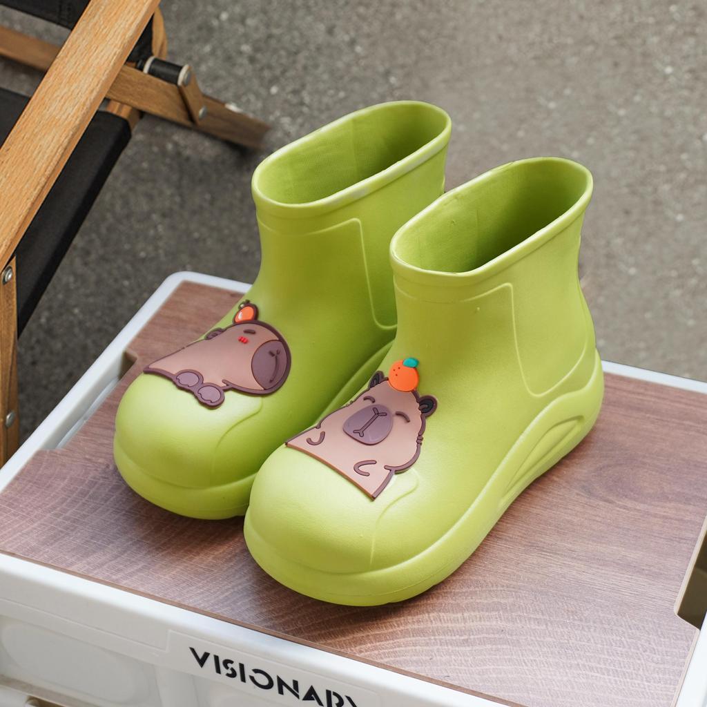 Прочные женские резиновые сапоги из ЭВА, мультяшные низкие сапоги с изображением капибары, противоскользящие, износостойкие, водонепроницаемые резиновые сапоги, дождевая обувь