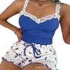 Lace Camisole and Shorts Set: Ribbed, Comfortable, Elastic Casual Women's Homewear