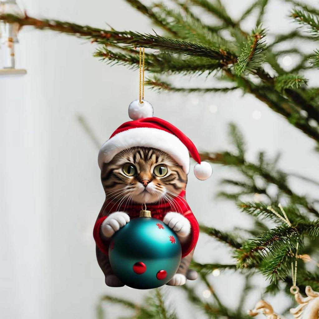 Acrylic Christmas Cat Charm Ornament Unique Holiday Decor Fun Pendant Decorations for Christmas Trees Door and Window
