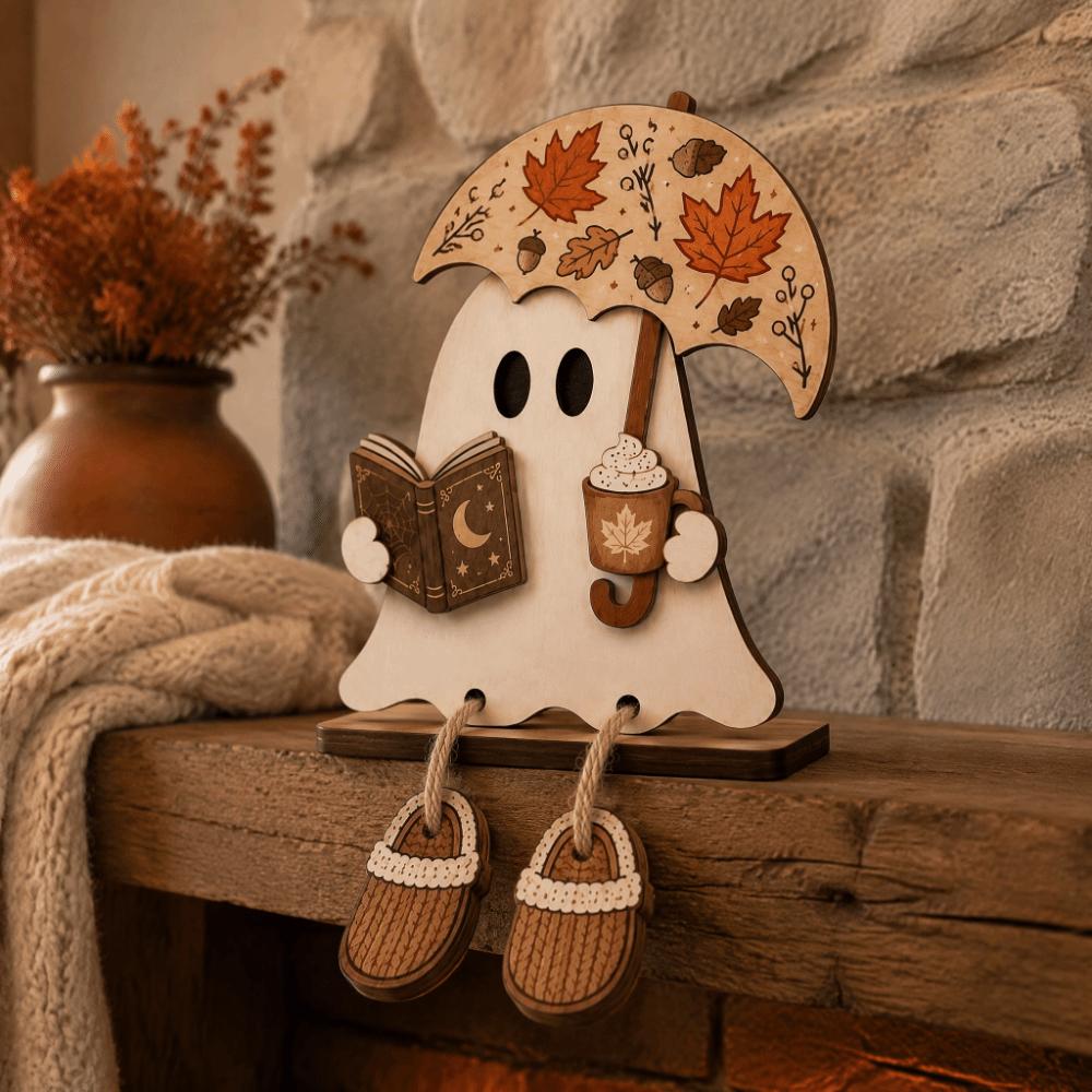 Fun Shape Halloween Wooden Ghost Signs Handmade Ghost Table Ornament Bedroom Decor