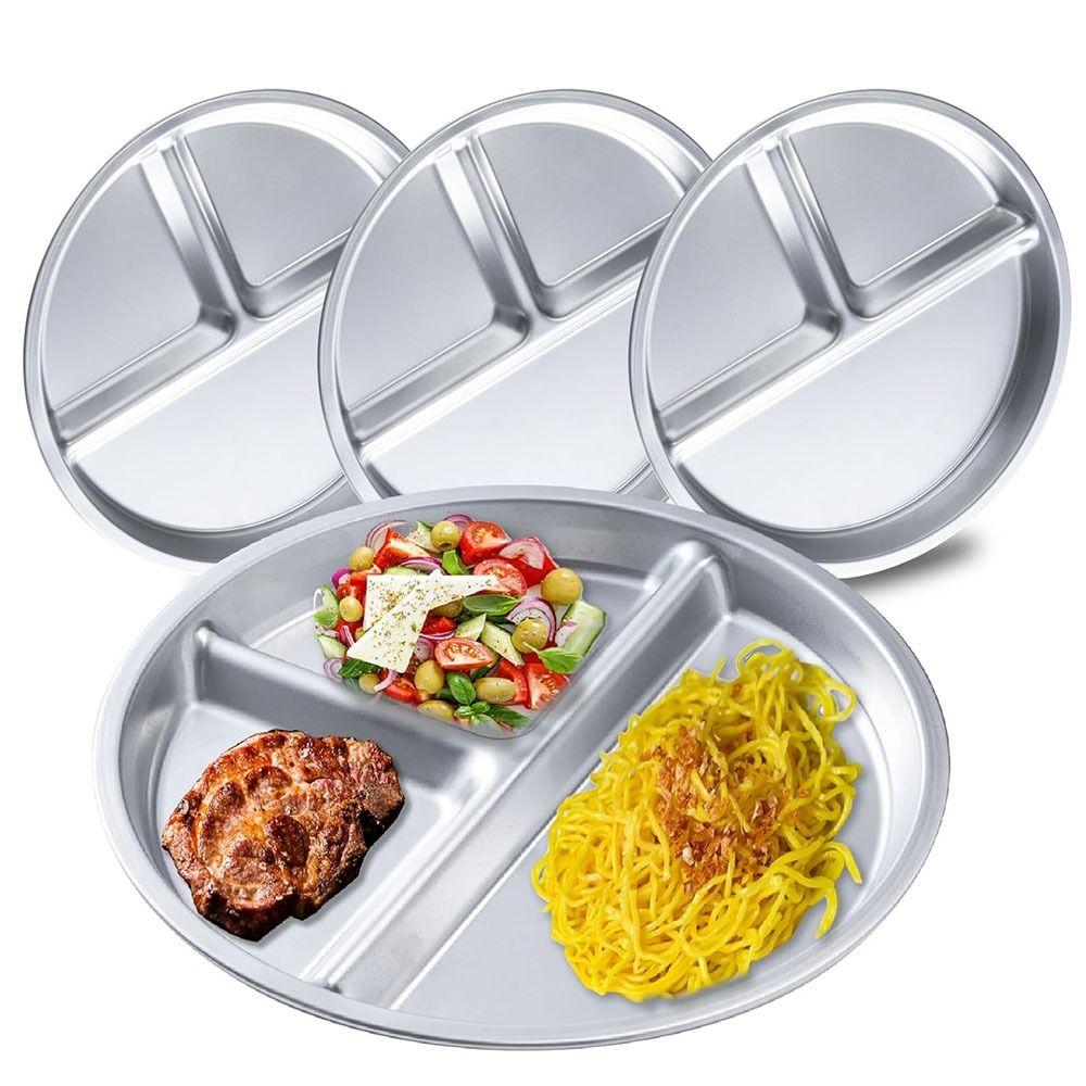 Unbreakable Portion Control Plate 304 Stainless Steel 3 Compartment Food Tray Kids