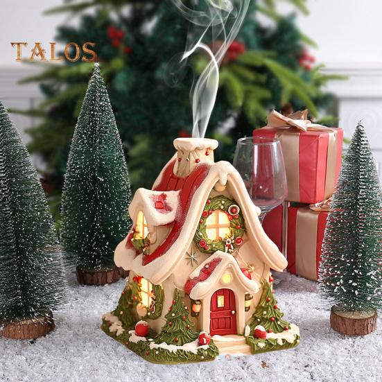 Christmas Snow House Incense Burner Winter House Incense Cone Holder Xmas Party Desktop Decoration Ornament Holiday Gift