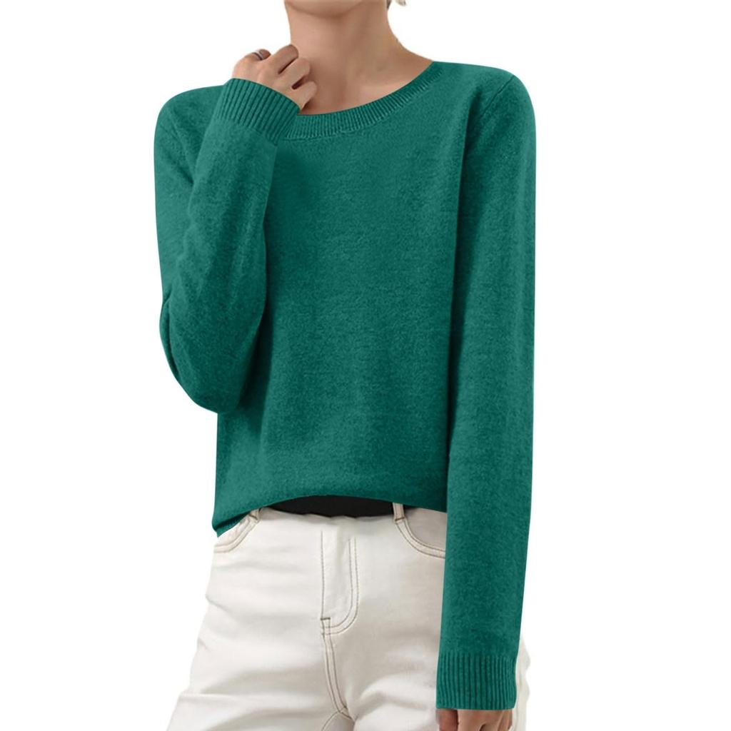 Women's Autumn And Winter Fashion Long-sleeved Basic Crew-neck Loose Pullover Sweater Top