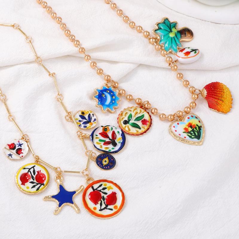 Personality Painting Design Metal Geometric Palm Tree Flower Pendant Necklaces For Women Fashion Trend Jewelry Neck Accessories