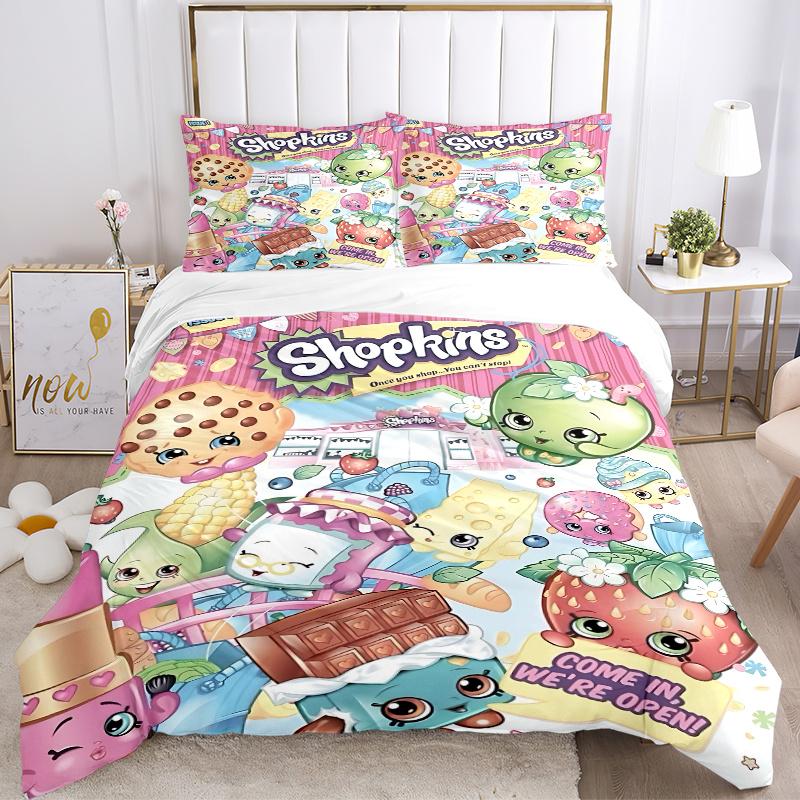 3 шт. Набор постельного белья Shopkins для дома - Универсальный трехсекционный комплект для спальни, гостевой комнаты, гостиной, отеля, праздничный подарок для поклонников, путешествий,