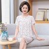 «Женская летняя пижама из хлопка и шелка»: Комплект из двух предметов с коротким рукавом, свободного кроя, для людей среднего и пожилого возраста, больших размеров, для ношения на открытом воздухе.
