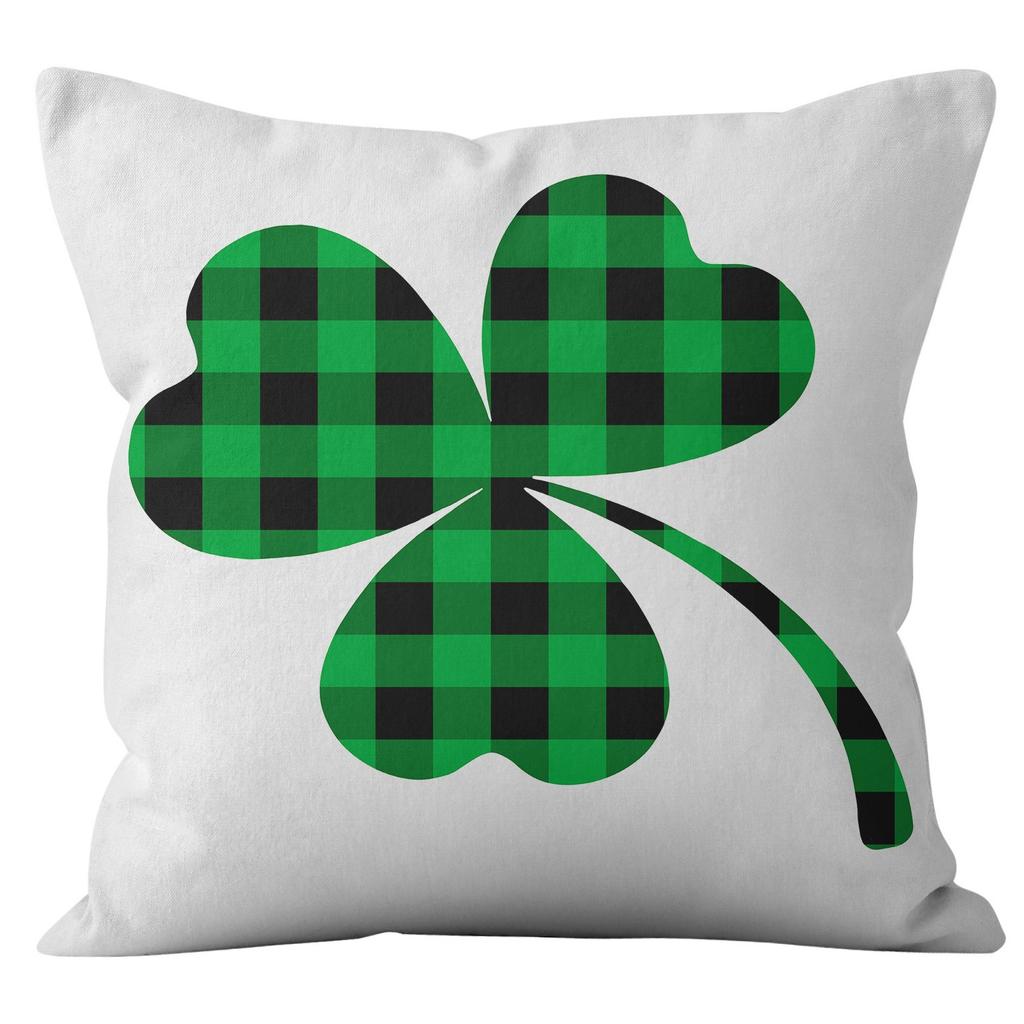 Home Cushion Cover St. Patrick's Day Pillowcase Four-leaf Clover Plaid Sofa Cushion Cover
