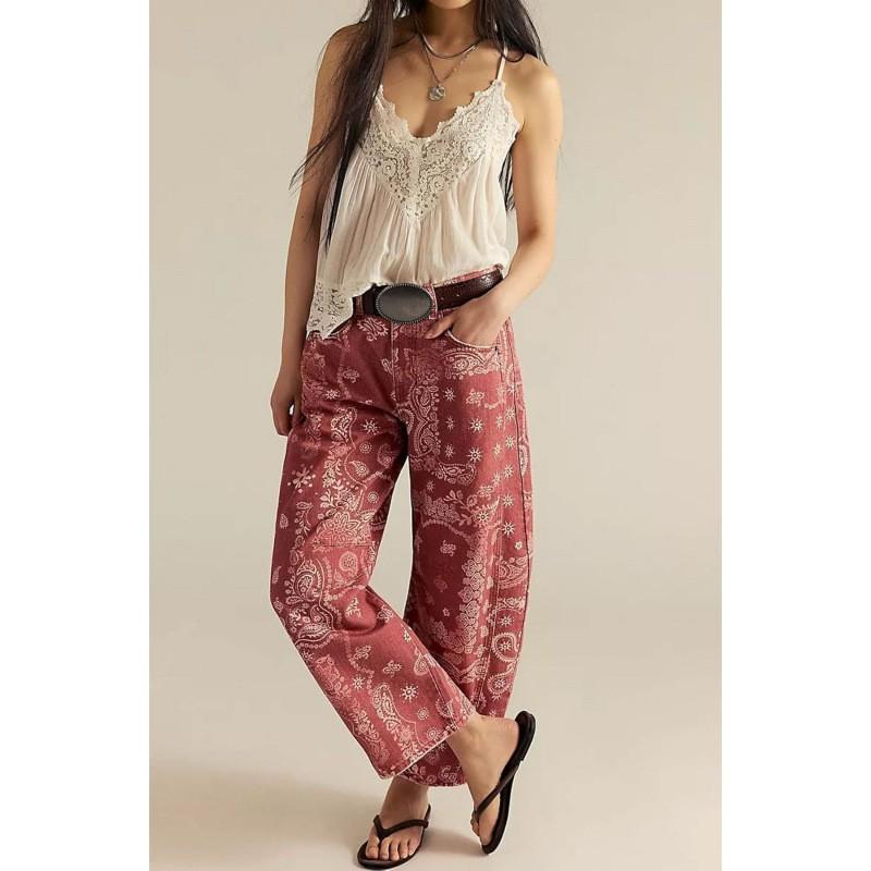 High Street Printed Faux Jeans Loose Wide Leg Vintage Couple Long Pants