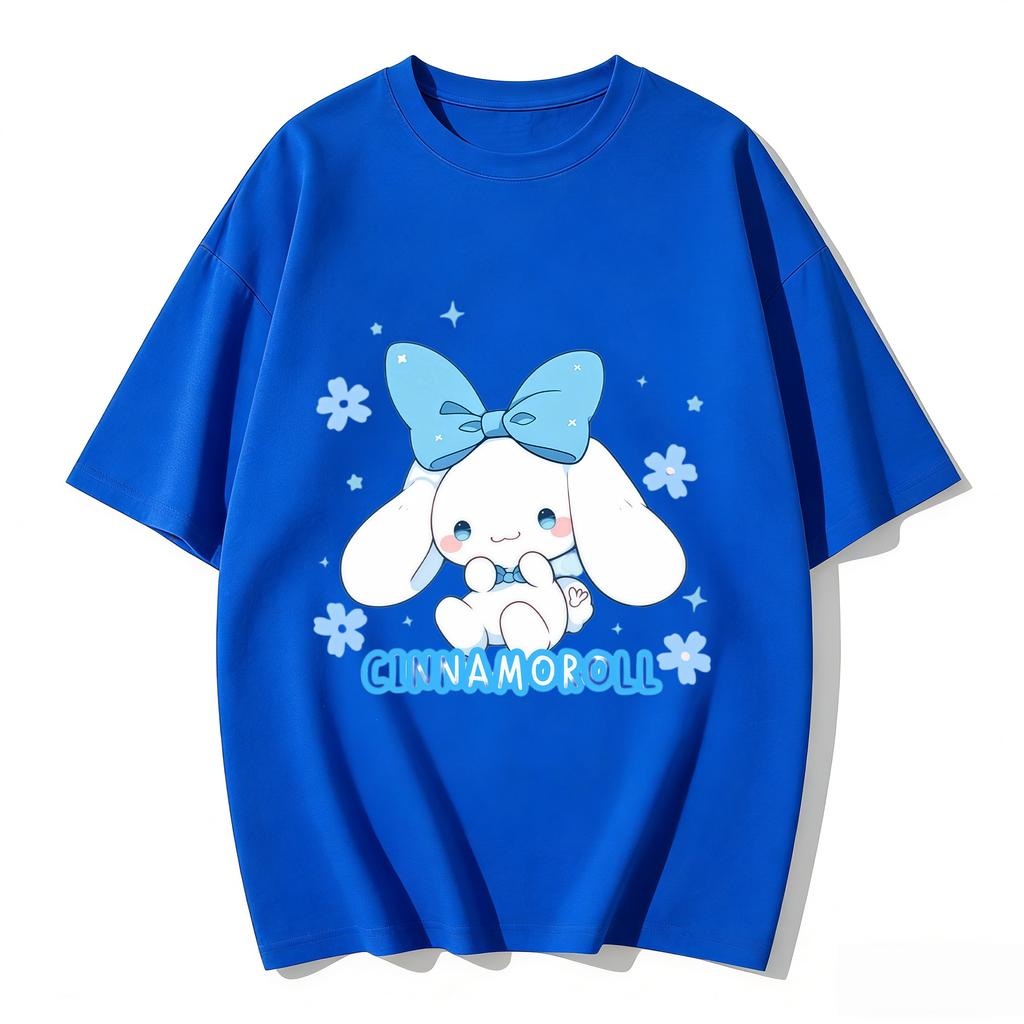 2026 New Arrival Kawaii Cinnamoroll Blue Bow Print Couple T Shirts Casual Loose Family Matching Outfits Parentchild Tees Tops