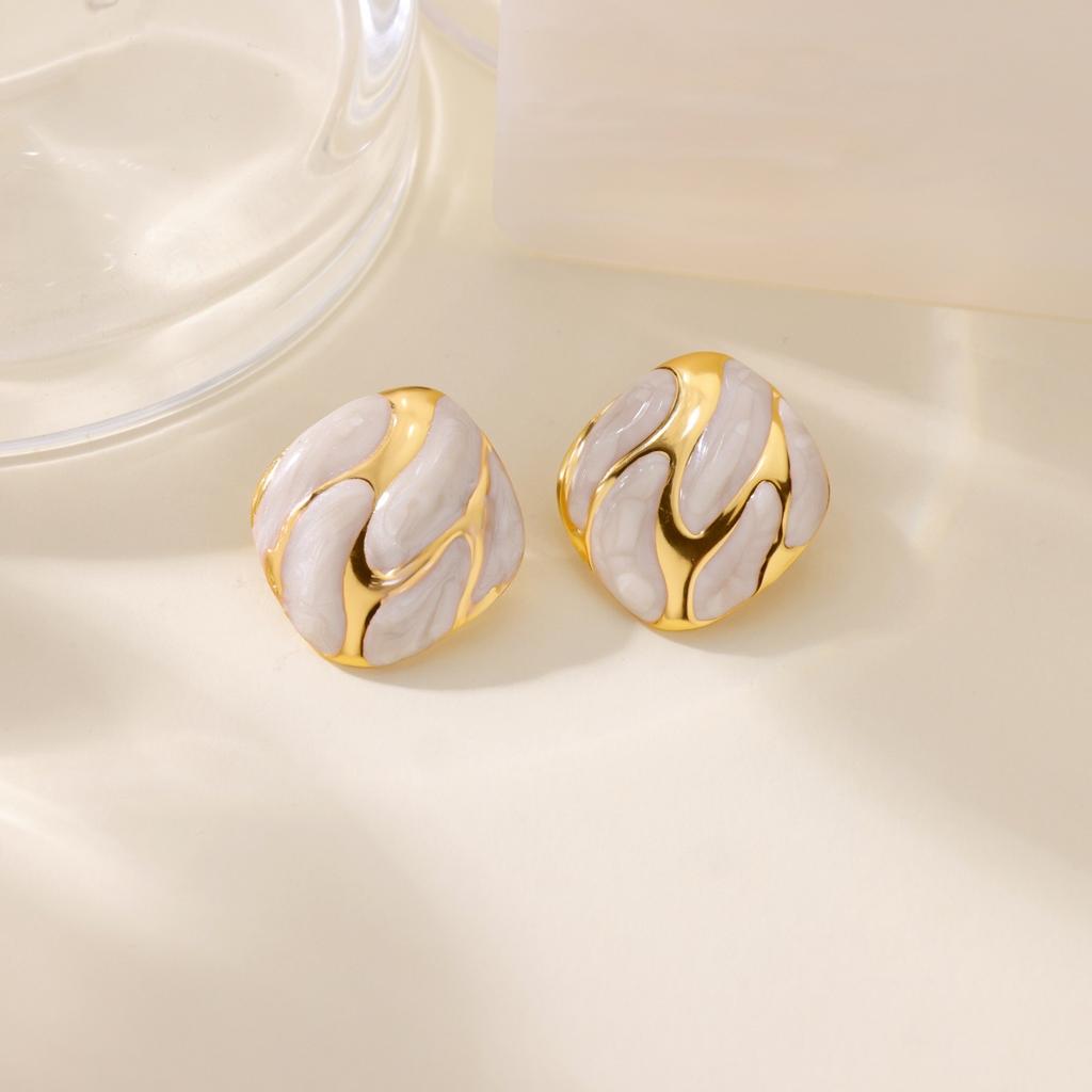 Retro Irregular Square Oil‑Drop Stud Earrings Personalized Exquisite Women European‑American Jewelry