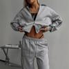 Womens 2-Piece Tracksuit Set Zip-Up Hoodie Drawstring Pants Casual Streetwear Sports