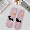 Women's Mid-Calf Halloween Socks, Fleece-Lined, Warm & Cute Cartoon Design for Autumn/Winter.