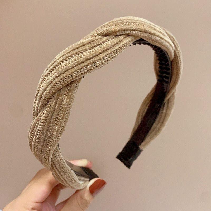 New Simple Wide Side Edge Fabric Hair Band Women Fashion Korean Retro Braided Headband Solid Knot Hoop Girls Hair Accessories