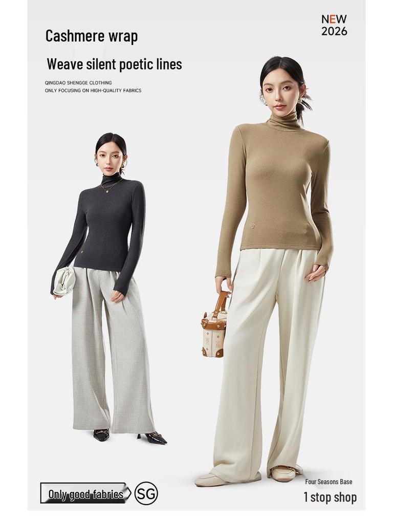 Women's Velvet High Neck Warm Turtleneck Long Sleeve Top - Autumn/Winter Base Layer