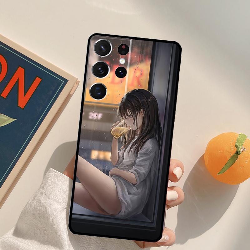 Чехол для телефона с грустной аниме-девушкой для Samsung Galaxy S25 S26 Ultra S24 S20 S21 S22 S23 Plus S10 S25 FE Задняя крышка