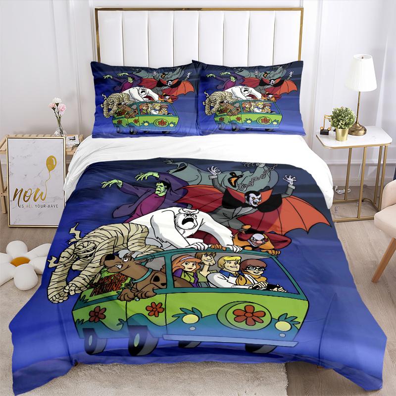 3pcs Scooby Doo and Friends Bedding Set 1 Soft Quilt Cover + 2 Pillowcases, Suitable for All Seasons.H073