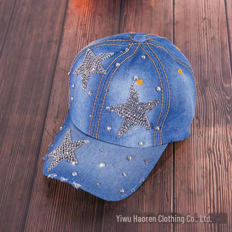 Women's Rhinestone Denim Baseball Cap - Paris Lettering Sun Hat