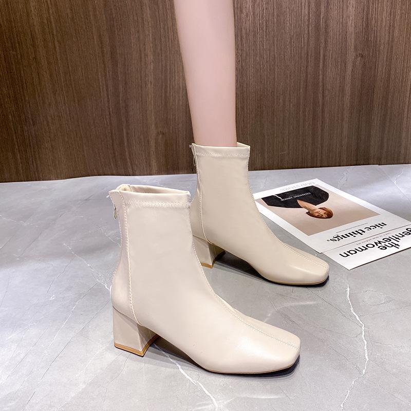 2024 Новые женские ботильоны на среднем каблуке с толстым каблуком Ботинки Martin для женщин Корейские ботильоны с молнией сзади
