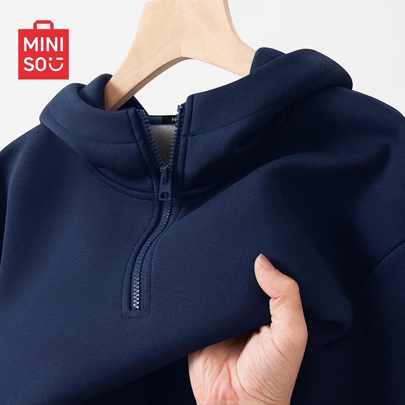 MINISO Men's Fleece-Lined Half-Zip Hooded Sweatshirt