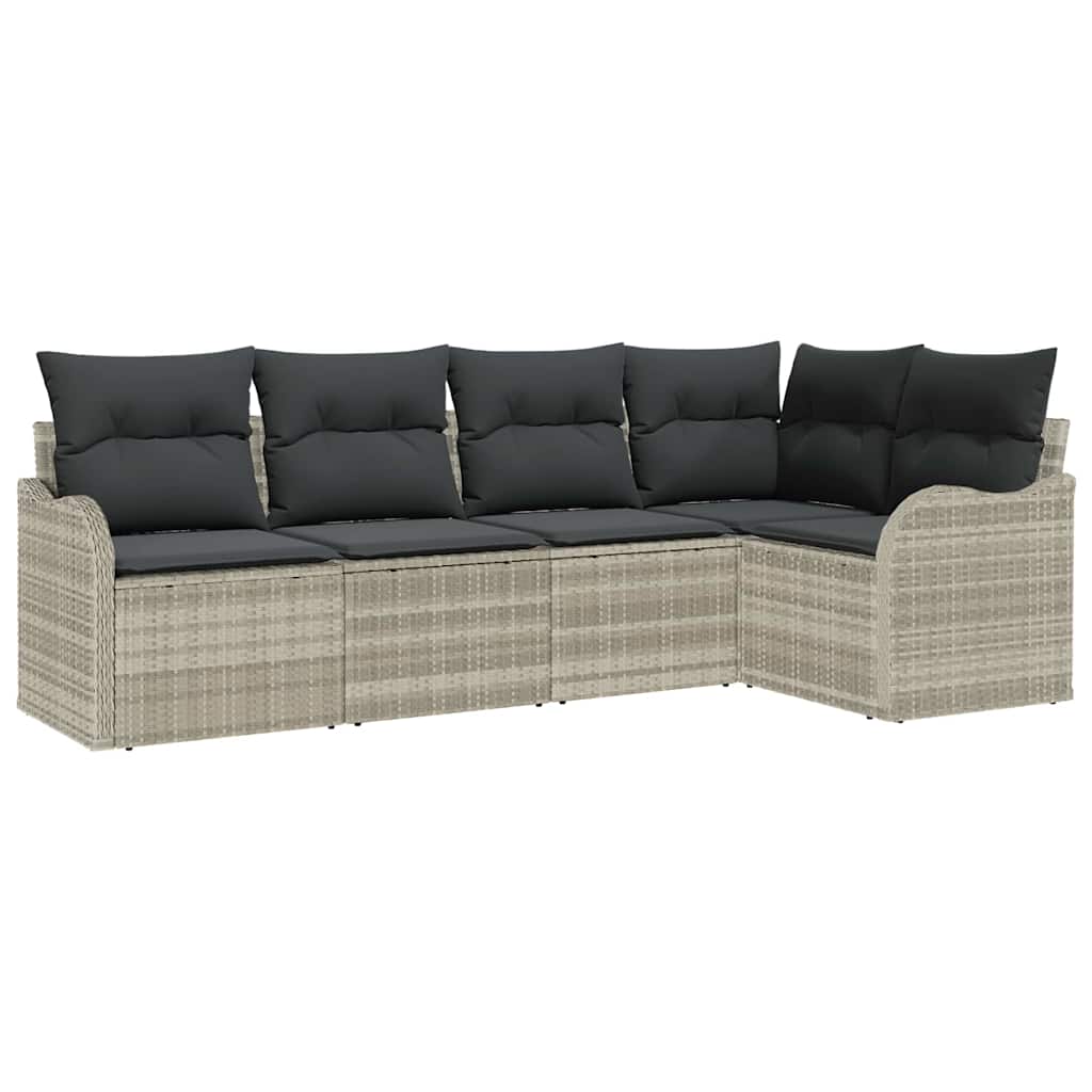 Garden Sofa Set 5 pcs Light Grey Poly Rattan
