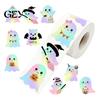 Cute Ghost Decals for Gift Wrapping Gradient Color Stickers Roll, Self-Adhesive Halloween Craft Supplies Kids Decorative Decals, Die-cut Labels