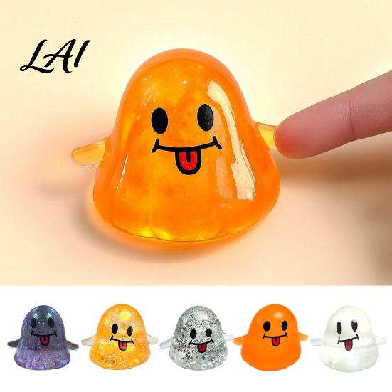 Halloween Ghost Toy Spooky Squeeze Toy Glitter Stress Relief Venting Tongue-out Sensory Fidget for Home Office School Relievers