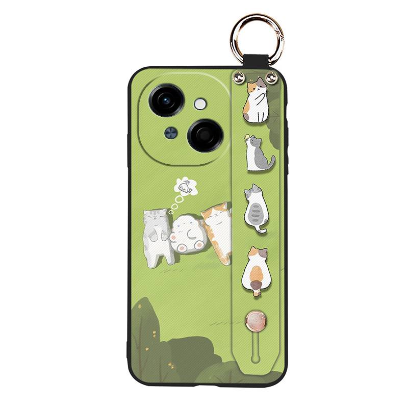 Waterproof Kickstand Phone Case For Tecno POP9 4G/Spark GO 1/KL4 Ring Silicone Wrist Strap Soft Case Cute Phone Holder