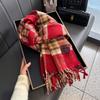 Autumn and Winter Scarf Women's Winter Double Sided Plaid High End Tassel Thickened Warm Plum Sauce Purple Scarf