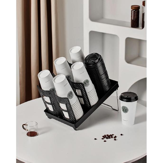 Coffee Cup Holder,Cup and Lid Dispenser with Stand,Disposable Cups Organizer,6 Slots,for Coffee
