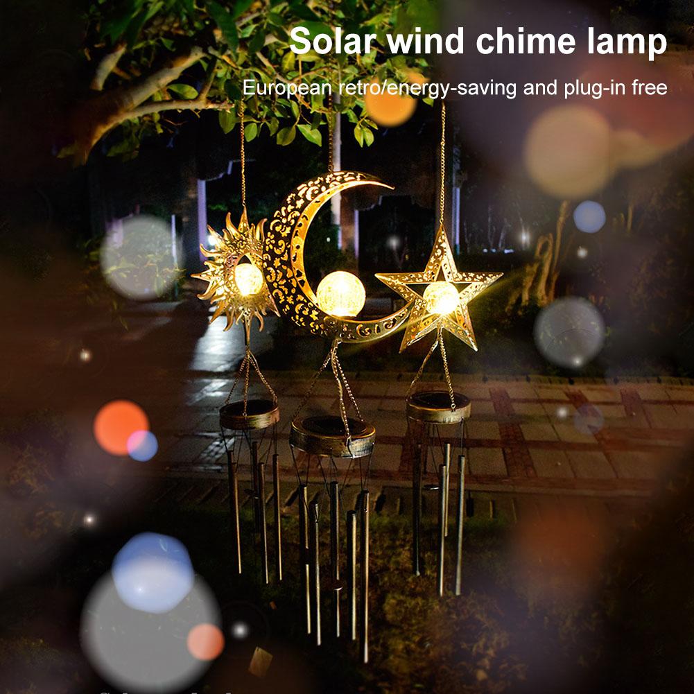 Солнечные Лунные Колокольчики Ветра Металлические Лунные Колокольчики Декоративное Подвесное Украшение для Улицы Лунные Колокольчики Ветра Свет для Сада Патио Двора